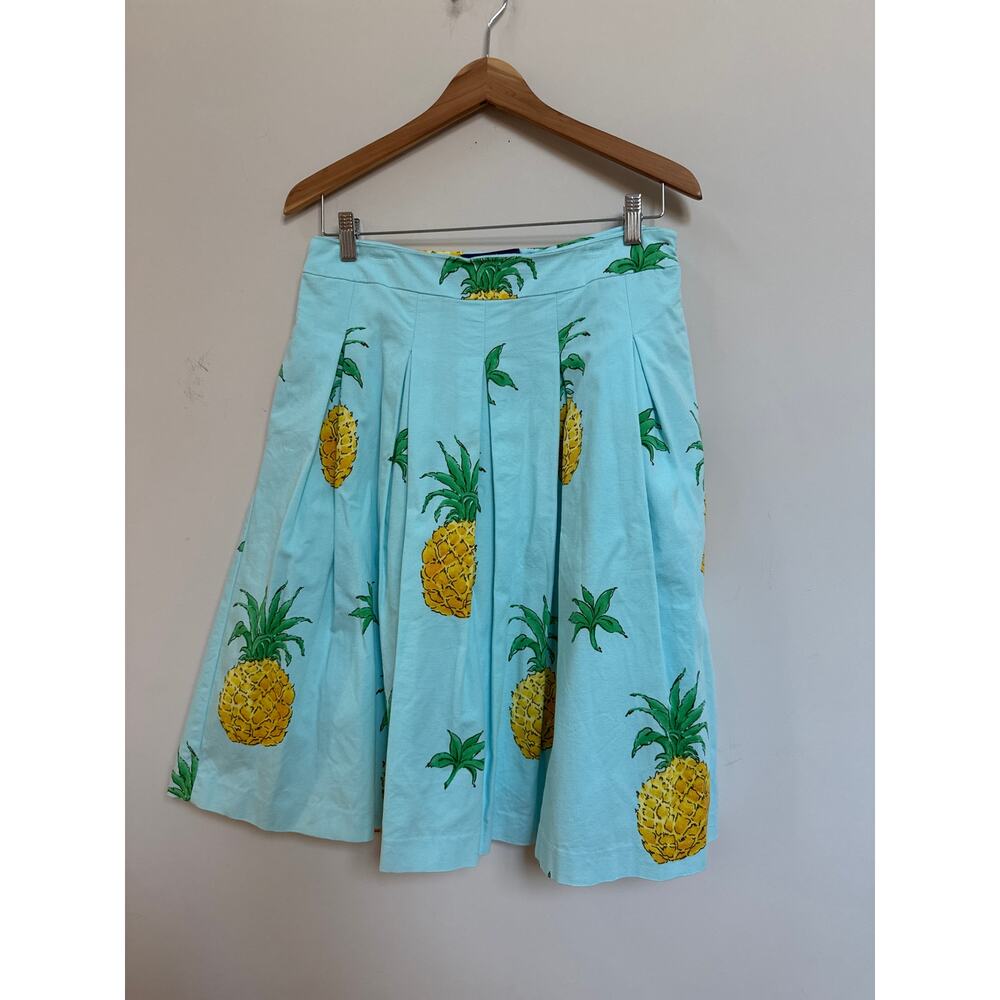 Talbots RSVP Blue Pineapple Print Pleated Lined Skirt 8 Tropical Beach Cruise - Picture 1 of 4